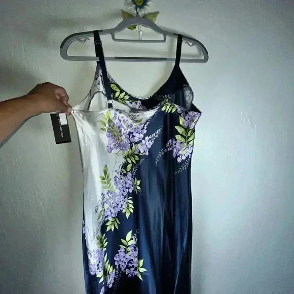 Jones New York NWT Women’s Navy Floral Slip Dress Adjustable Strap‎ Large - Picture 4 of 7